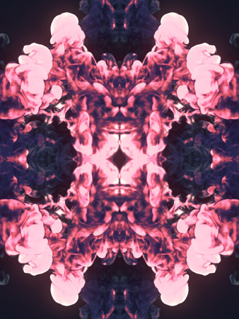 Close up chemical smoke explosions. Abstract kaleidoscopic pattern effect. 3d rendering digital...