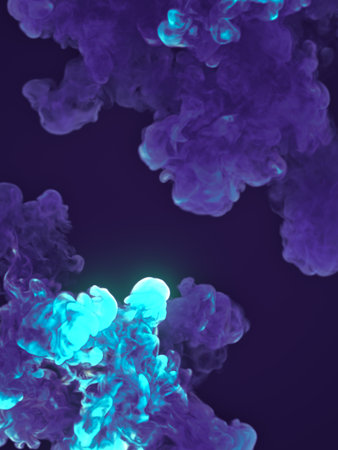 Close up chemical smoke explosions. glow effect. 3d rendering digital illustration
