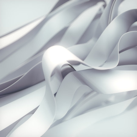 Magic waves of white fabric stripes in the wind digital illustration. Beautiful template for graphic...