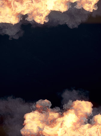 Explosion with dark smoke mixing on black background. Abstract creative concept. 3d rendering digital illustrationの写真素材