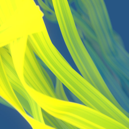 Flying colored stripes of fabric in the wind. Modern 3d rendering graphic concept with depth of...