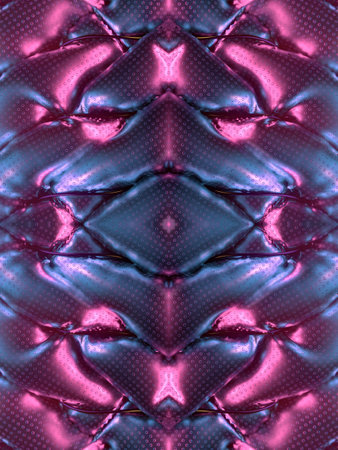 Futuristic neon colored background of filled with air metallized cylinders. Abstract 3d rendering pattern for concept design. digital illustrationの写真素材