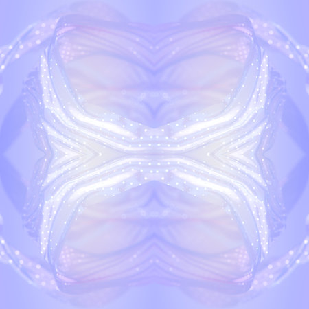 Light neon colored symmetrical background with flying rings of translucent plastic. Abstract 3d...