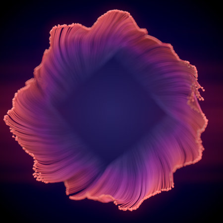 Colorful organic growing lines in flower shape with pink and blue gradient and depth of field...
