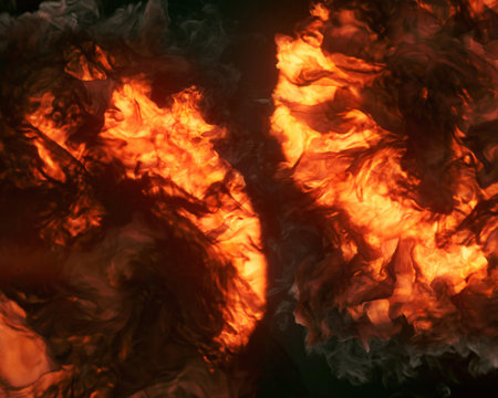 Magical swirls of bright orange flame. Abstract dynamic background. 3d rendering pattern in modern style. Digital illustrationの写真素材