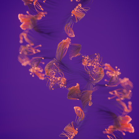 Abstract background for your media project featuring colorful organic growing lines on a bright pink background with depth of field effect. 3d rendering pattern in modern style. Digital illustrationの写真素材