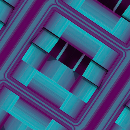3d rendering digital illustration of a pattern of squares and rectangles with purple and blue...