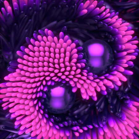 Abstract, bright and colorful neon digital illustration. Dynamic and eye-catching composition. 3d rendering backgroundの写真素材