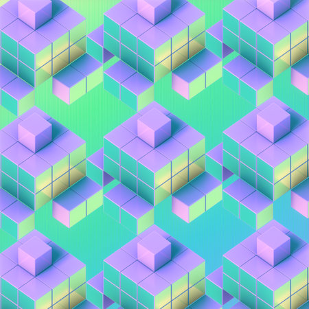 Digital illustration with a pattern of blue and purple squares arranged in a visually appealing way. Abstract style. Complex design. 3d renderingの写真素材