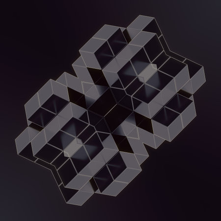 Intricate and complex pattern of three-dimensional black glossy cubes. 3d rendering digital illustrationの写真素材