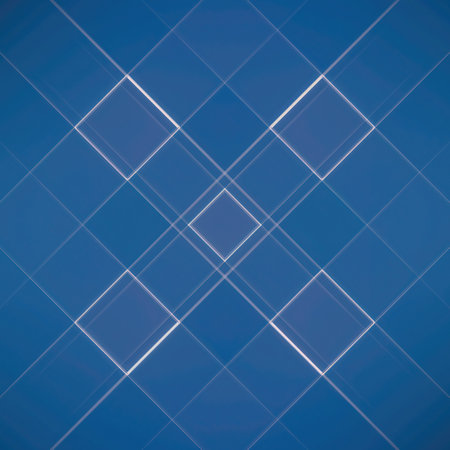 Geometric shapes on a blue background, lining up in mesmerizing patterns. A dynamic and visually appealing composition. 3d rendering digital illustrationの写真素材