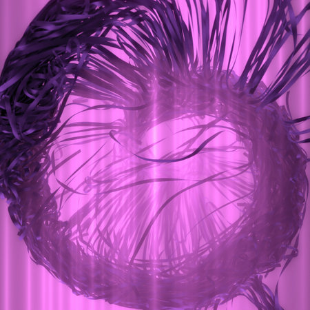 Flying and twirling paper ribbons in bright pink and purple colors. 3d rendering digital...