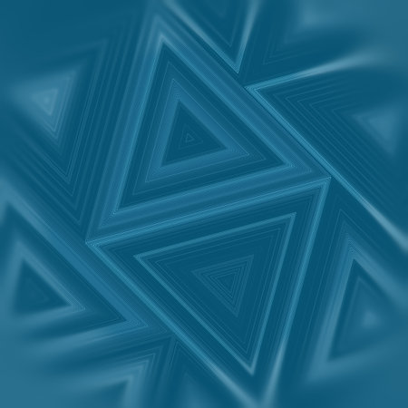 3d rendering digital illustration of flowing light blue color waves on a triangle pattern on a green backgroundの写真素材