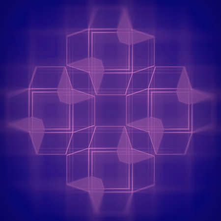Fascinating effect of transforming pink squares on a purple background. 3d rendering digital...