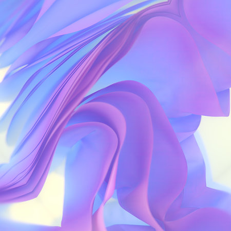 Abstract pattern of flying fabric stripes with trendy neon gradient and depth of field effect. 3d...