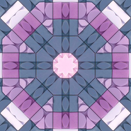 A symmetrical geometric pattern resembling a flower made up of intertwined shapes with a delicate...