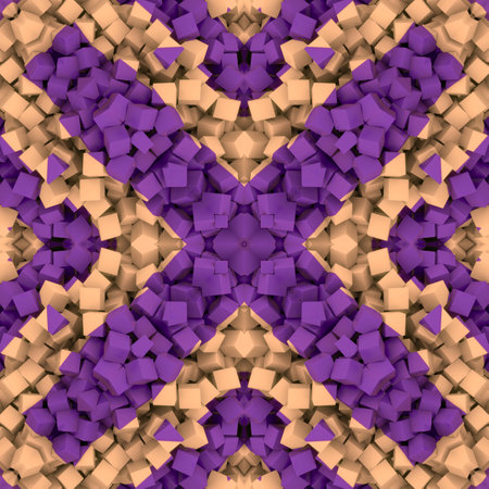 Digital illustration of a simple colorful geometric pattern composed of many small three-dimensional...