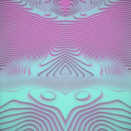 Interlaced symmetrical wave pattern in pink and blue. Abstract background. 3d rendering digital...