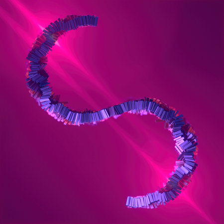 Abstract composition of intertwined blue and purple metallic shiny rectangles in the shape of the...