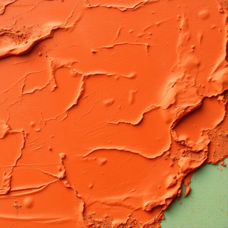 Colored clay strokes in orange and light green create a textured abstract background with an emphasis on volume and movementの素材