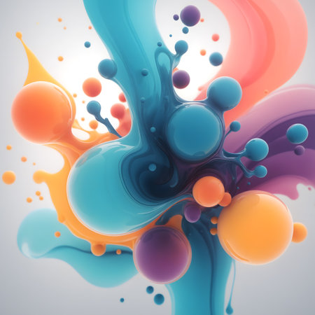 Abstract composition of organic spheres and soft waves, where bright drops and volumetric shapes intertwine to create an effect of fluidity and dynamism, forming smooth transitions between elementsの素材
