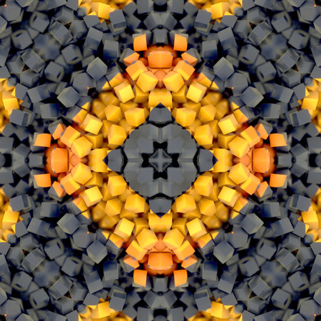 Optical illusion of a symmetrical pattern of colored small three-dimensional cubes. The illustration...