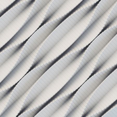 Digital illustration of white rectangles that create the illusion of a flowing wave. Dynamic...