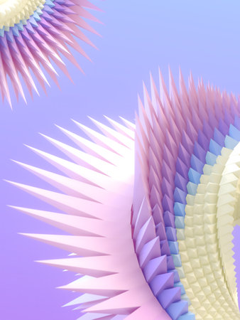 Digital illustration of abstract figures in the form of Moebius rings, consisting of many sharp...