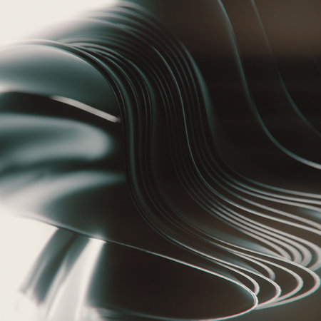 Pattern of flowing waves of metallic shiny dark fabric. A modern dynamic background. 3d rendering digital illustrationの写真素材