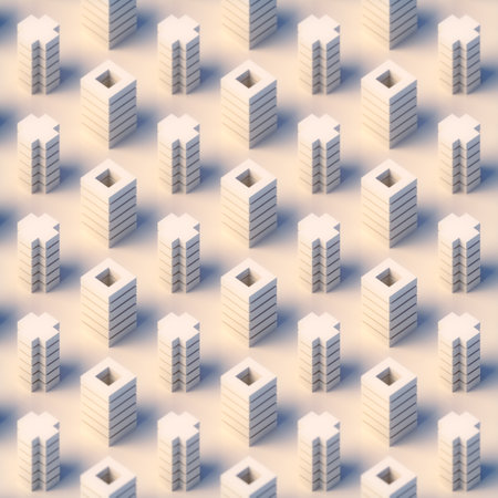 Optical illusion of ordered vertical geometric shapes alternating between crosses and hollow squares. The composition is made in a minimalist style. 3d rendering digital illustrationの写真素材