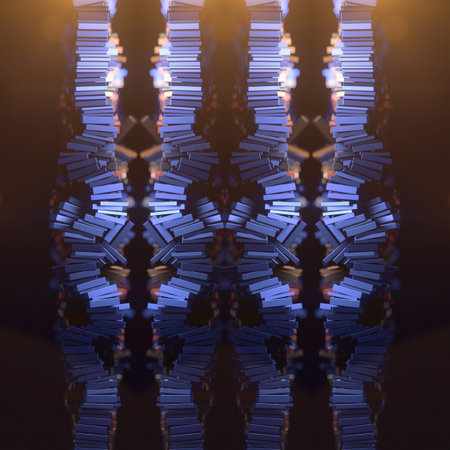 Abstract symmetrical pattern of shiny metallic rectangular elements assembled in wavy lines. 3d rendering digital illustrationの写真素材