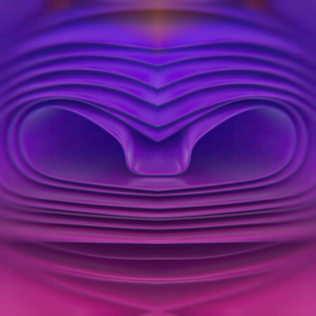 Elegant waves of shiny fabric with yellow-purple gradient. Abstract symmetrical pattern. 3d rendering digital illustrationの写真素材