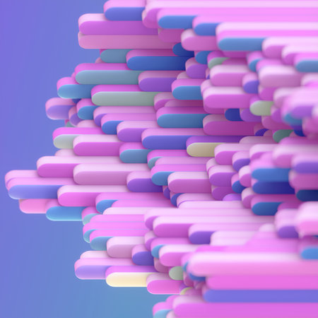 Geometric composition with rectangles filled with shimmering blues and pinks. Lighting effects and...