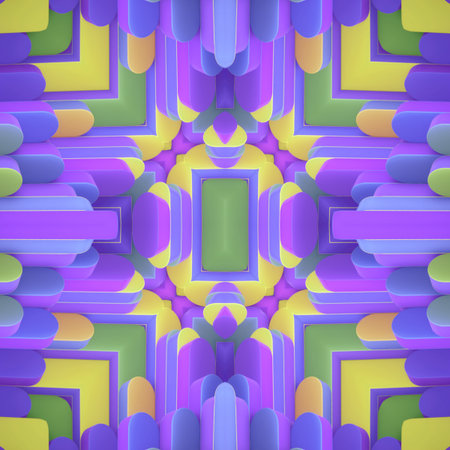 Abstract illustration with a pattern of rectangular shapes. Saturated tones of purple, orange and...