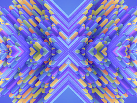 Geometric scene with a group of smoothly connected rectangular elements. Contrasting colors make the...