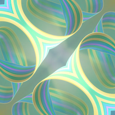 An intricate knot of 3D ribbons in mint and yellow tones. The illusion of endless movement and a...