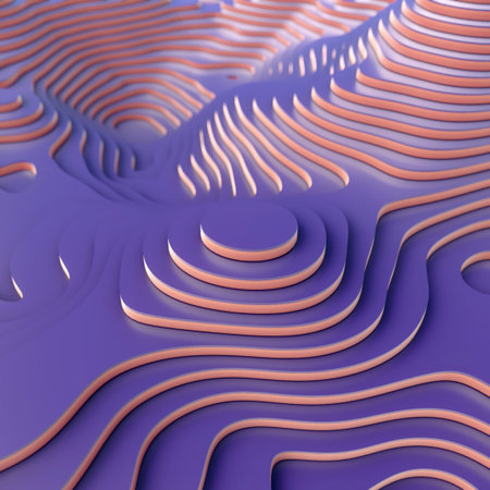 A stylish catwalk against an abstract, topographic backdrop. A trendy combination of purple and...