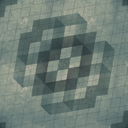 An abstract vintage background with a complex, symmetrical ornament. A geometric shape resembling a...