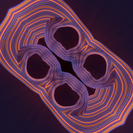 A bright, contrasting background in a retro wave style. Orange and purple curved stripes create a...