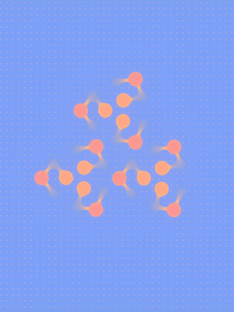 Elegant 3D graphics of peach-colored molecular chains on a light blue background with a dot pattern....