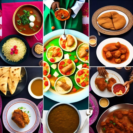 Collage of different Indian cuisine. Top view, flat lay.の素材