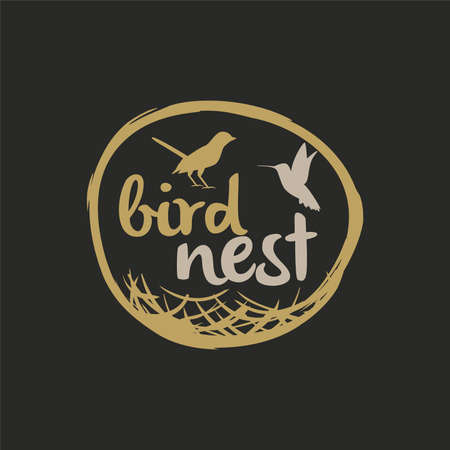Bird nest logo design, birds vector icon isolated on plain backgroundのイラスト素材