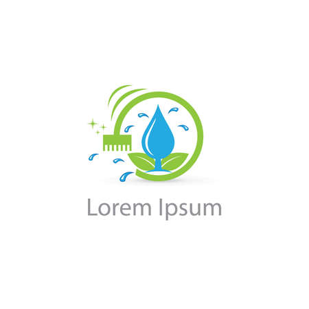 Cleaning service vector logo emblem or icon design template. Clean house isolated illustration. Home with lather soap foam and water drops.のイラスト素材