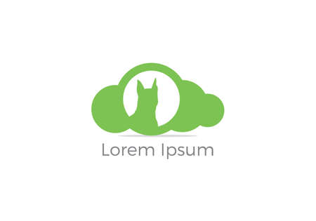 Dog in cloud vector logo design. pet safety and security icon. Dog in shield illustration.のイラスト素材