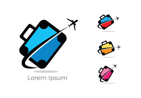 Travel logo design, Holiday bag and airplane icon, business trip, tourism, plane vector illustration.のイラスト素材
