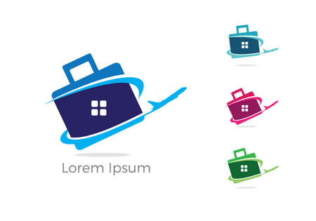 Travel logo design, Holiday bag and airplane icon, business trip, tourism, plane vector illustration.のイラスト素材