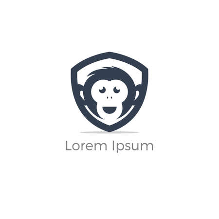 Monkey head vector logo design, chimpanzee in shield icon.のイラスト素材