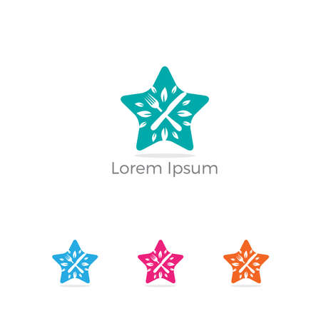Restaurant logo design, spoon in star vector, healthy food icon.のイラスト素材