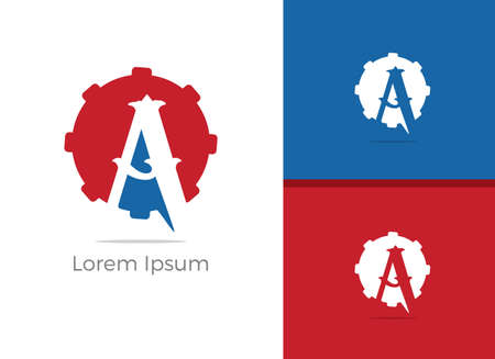 Mechanic garage A letter  design, letter A in gear vector icon.のイラスト素材