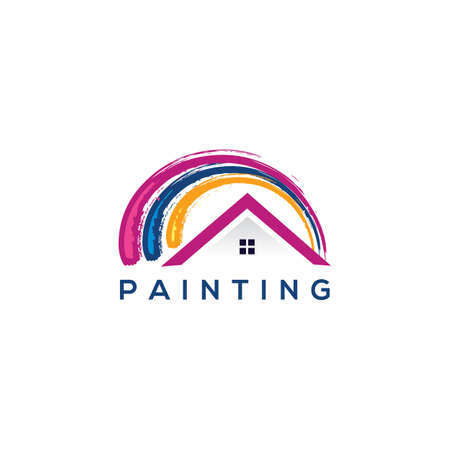 Paint home sign icon. Painting tool symbol. rainbow color home illustration.のイラスト素材
